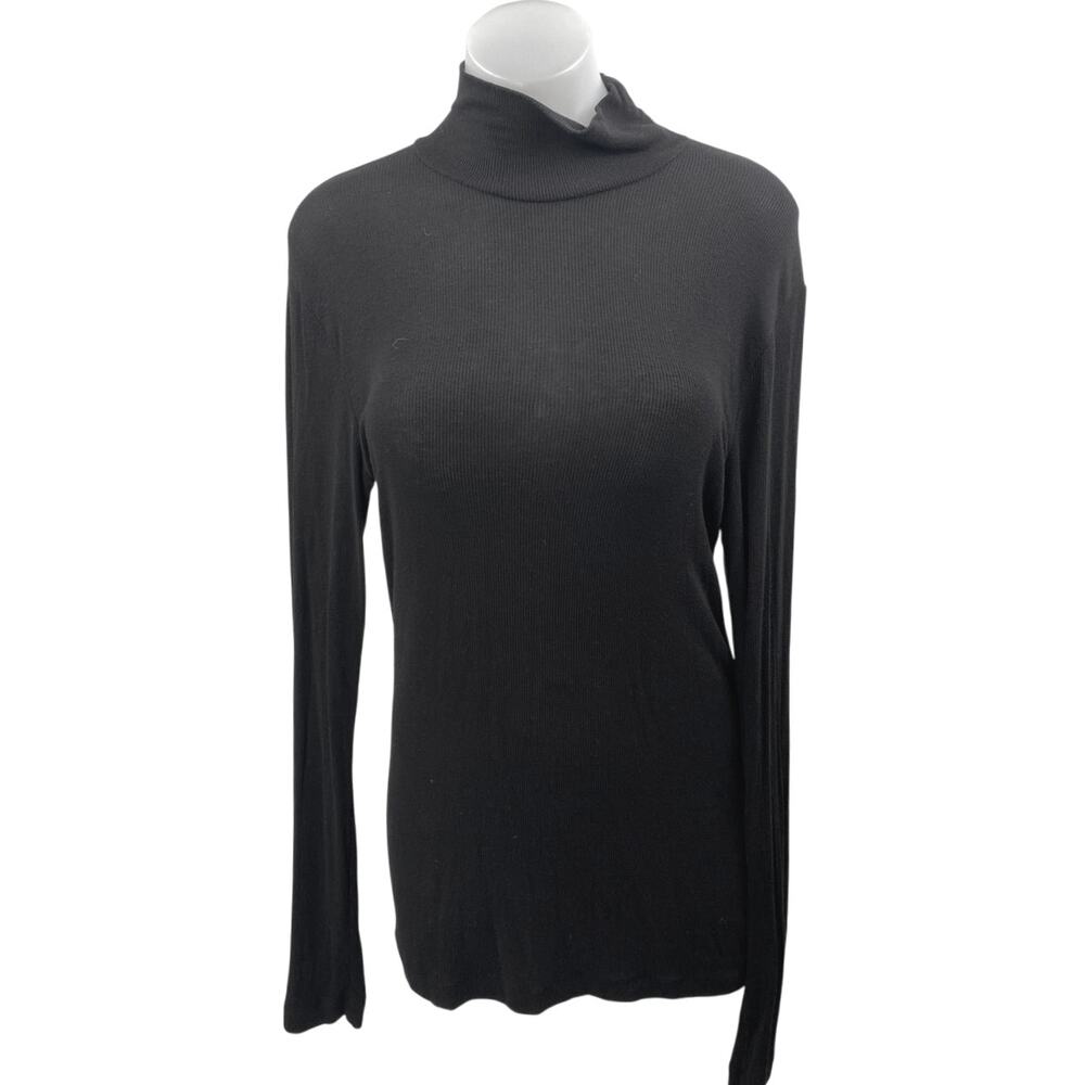 Aritzia Wilfred Women's Black Rib Knit Turleneck Long Sleeve Sweater Top Size L